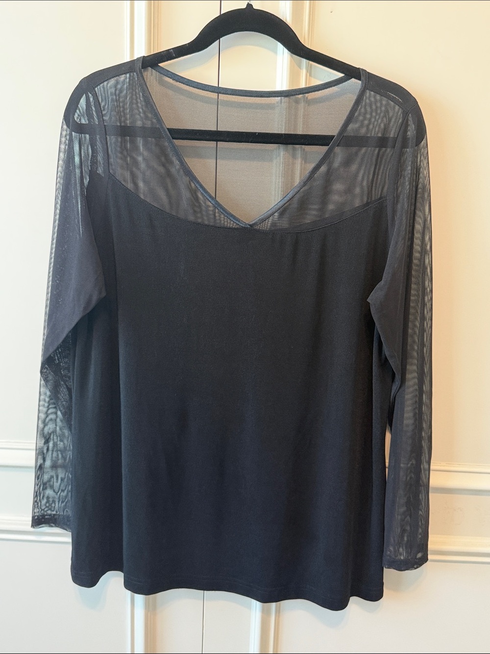 Venezia Black Sheer Yoke Long-Sleeve Top